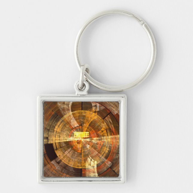 Integrity Radial Abstract Art in Warm Gold Tones Keychain (Front)