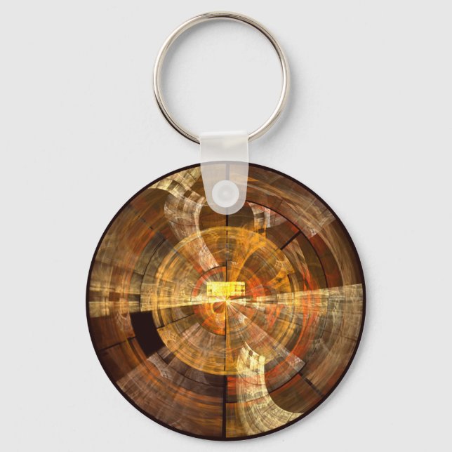 Integrity Radial Abstract Art in Warm Gold Tones Keychain (Front)