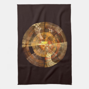 Integrity Radial Abstract Art in Warm Gold Tones Kitchen Towel