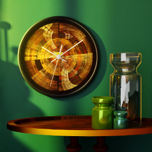 Integrity Radial Abstract Art in Warm Gold Tones Large Clock