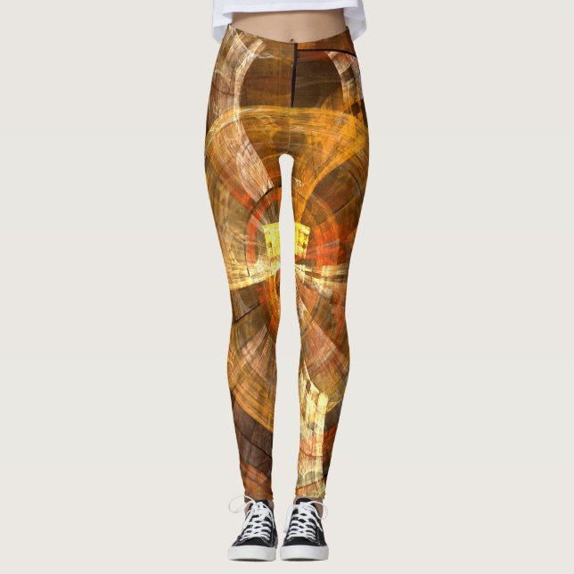 Integrity Radial Abstract Art in Warm Gold Tones Leggings (Front)