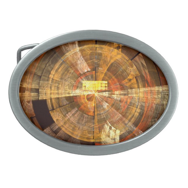 Integrity Radial Abstract Art in Warm Gold Tones Oval Belt Buckle (Front)