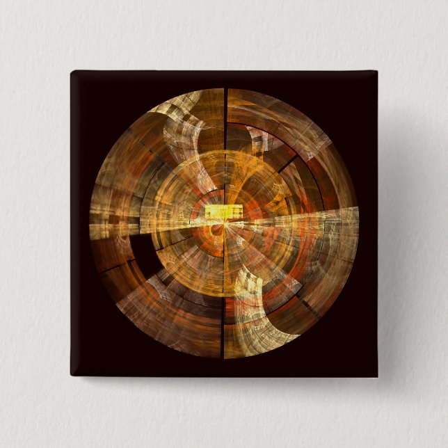 Integrity Radial Abstract Art in Warm Gold Tones Pinback Button (Front)
