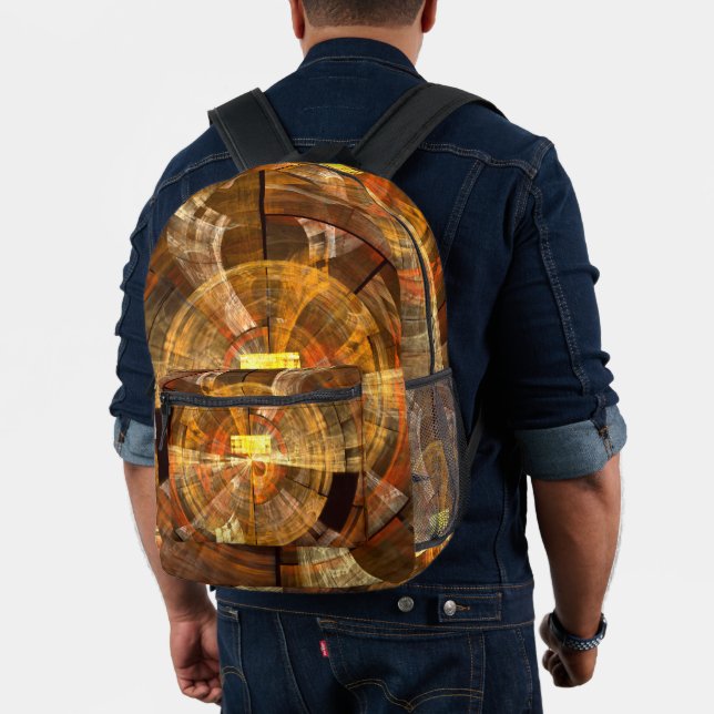 Integrity Radial Abstract Art in Warm Gold Tones Printed Backpack (Insitu (Model))