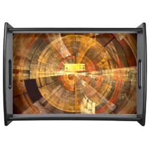Integrity Radial Abstract Art in Warm Gold Tones Serving Tray