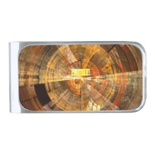 Integrity Radial Abstract Art in Warm Gold Tones Silver Finish Money Clip