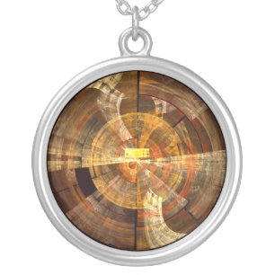 Integrity Radial Abstract Art in Warm Gold Tones Silver Plated Necklace
