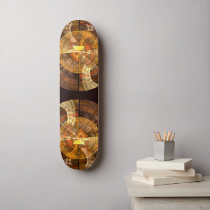 Integrity Radial Abstract Art in Warm Gold Tones Skateboard