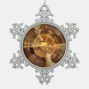 Integrity Radial Abstract Art in Warm Gold Tones Snowflake Pewter Christmas Ornament