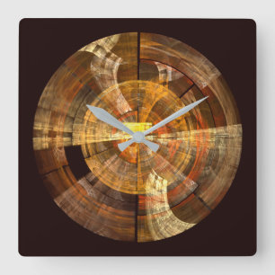 Integrity Radial Abstract Art in Warm Gold Tones Square Wall Clock