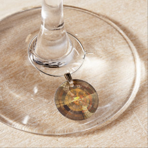Integrity Radial Abstract Art in Warm Gold Tones Wine Charm