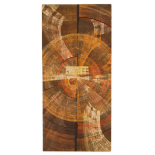 Integrity Radial Abstract Art in Warm Gold Tones Wood USB Flash Drive