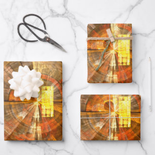Integrity Radial Abstract Art in Warm Gold Tones Wrapping Paper Sheets