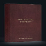 Intellectual Property Binder Oxblood Leather Print<br><div class="desc">Organize your valuable legal documents with this sophisticated Intellectual Property binder. The design showcases a luxurious oxblood leather print background, exuding professionalism and elegance. The golden classic block typography prominently displays "Intellectual Property, " making it clear and identifiable. The lower thirds section allows you to include your company name or...</div>