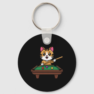 Intelligent Cat Playing Billiards Funny Humorous M Keychain