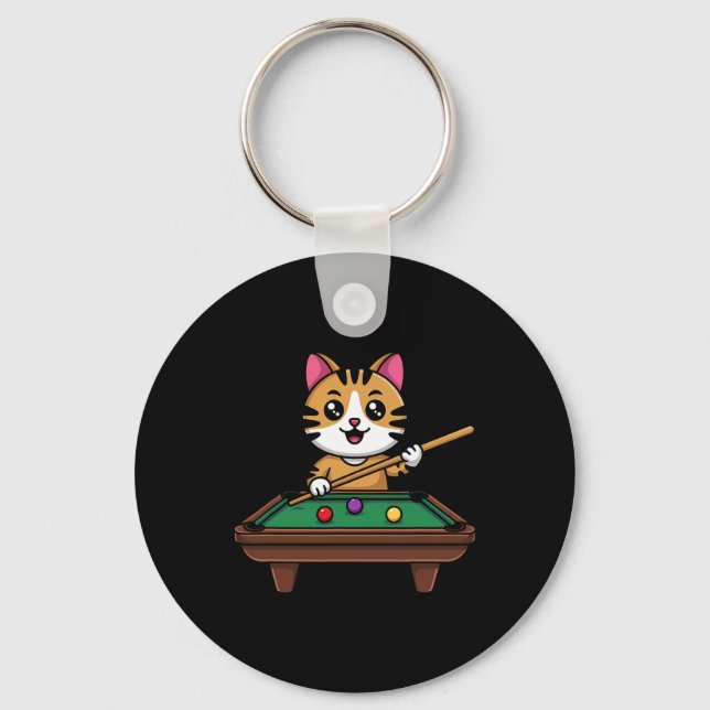 Intelligent Cat Playing Billiards Funny Humorous M Keychain (Front)