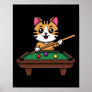 Intelligent Cat Playing Billiards Funny Humorous M Poster