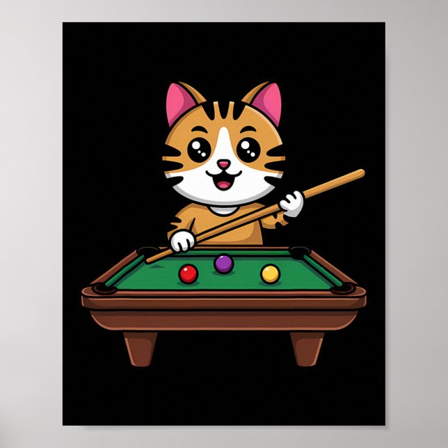 Intelligent Cat Playing Billiards Funny Humorous M Poster (Front)