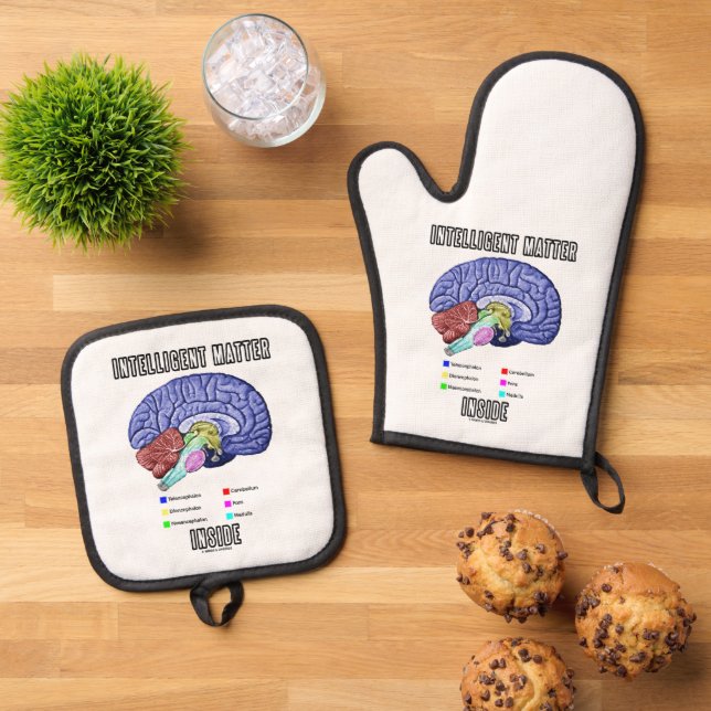 Intelligent Matter Inside Anatomical Brain Humor Oven Mitt & Pot Holder Set (Top Down)