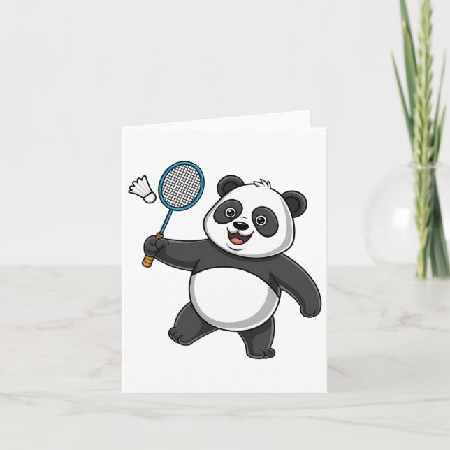 Intelligent Panda Playing Badminton Funny Humorous Card (Front)