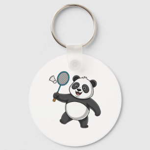 Intelligent Panda Playing Badminton Funny Humorous Keychain