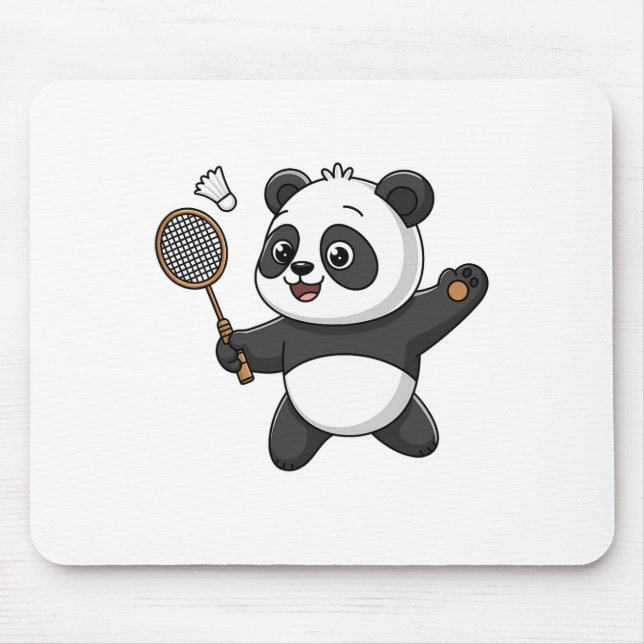 Intelligent Panda Playing Badminton Funny Humorous Mouse Pad (Front)