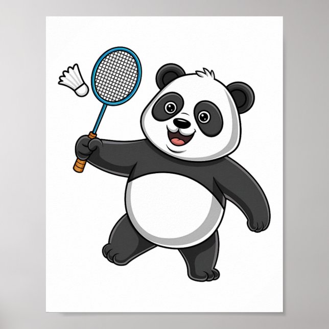 Intelligent Panda Playing Badminton Funny Humorous Poster (Front)