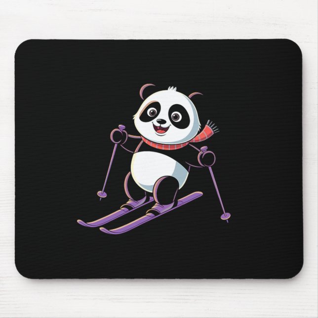 Intelligent Panda Playing Skiing Funny Humorous  Mouse Pad (Front)