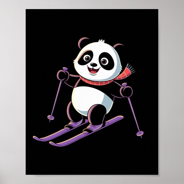 Intelligent Panda Playing Skiing Funny Humorous  Poster (Front)
