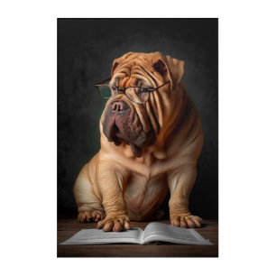 Intelligent Shar Pei Dog with Book Design Acrylic Print