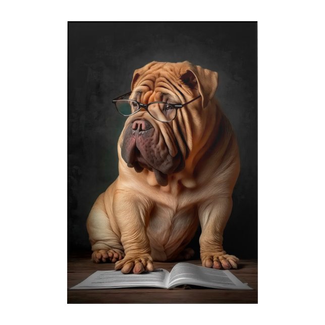 Intelligent Shar Pei Dog with Book Design Acrylic Print (Front)