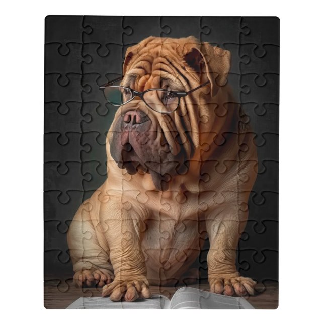 Intelligent Shar Pei Dog with Book Design Jigsaw Puzzle (Puzzle Vertical)