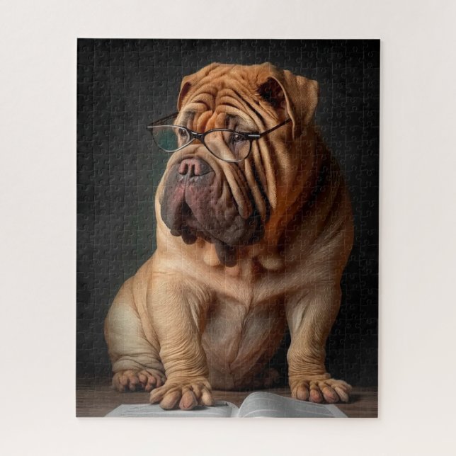 Intelligent Shar Pei Dog with Book Design Jigsaw Puzzle (Vertical)
