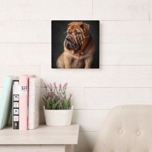 Intelligent Shar Pei Dog with Book Design Square Wall Clock