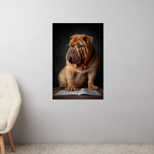 Intelligent Shar Pei Dog with Book Design Wall Decal
