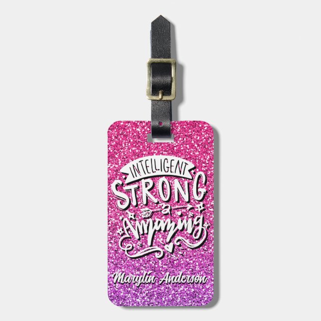 INTELLIGENT STRONG AND AMAZING CUSTOM GLITTER LUGGAGE TAG (Front Vertical)
