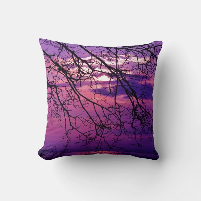 Intense and Vivid -  Purple Sunset Landscape Throw Pillow (Front)