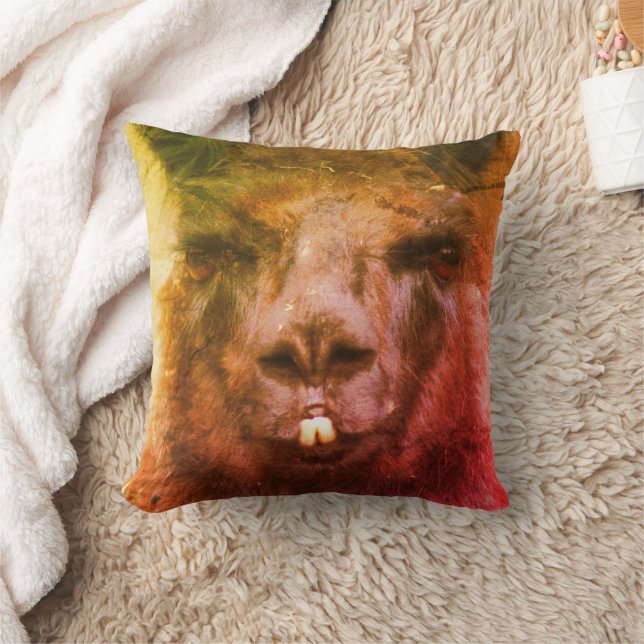 Intense Black Llama Face Art Throw Pillow (Blanket)
