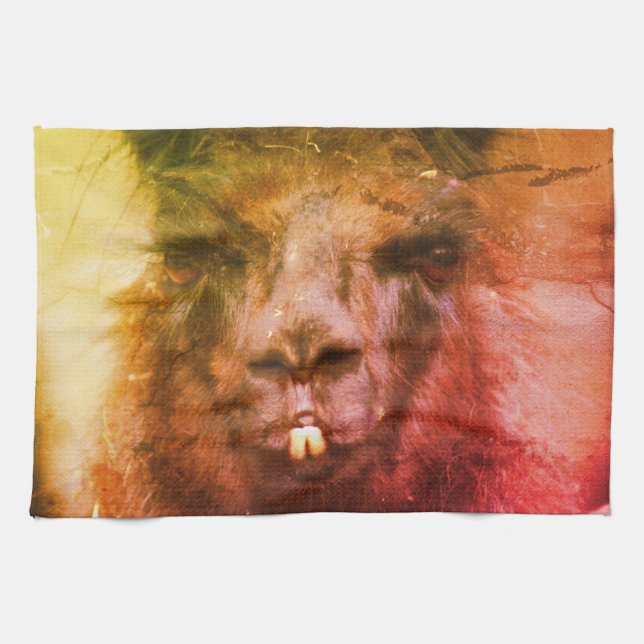 Intense Black Llama Face Close Up Abstract  Kitchen Towel (Horizontal)