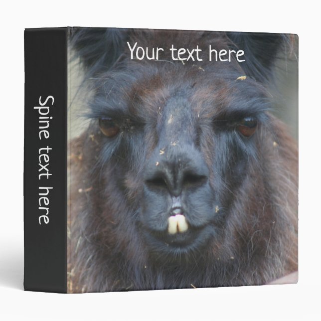 Intense Black Llama Face Close Up Personalized  3 Ring Binder (Front/Spine)