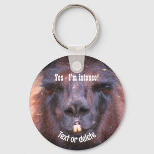 Intense Black Llama Funny Animal Personalized Keychain