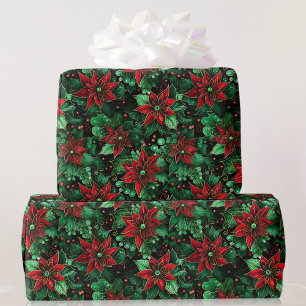 Intense Color Poinsettia Christmas AI Wrapping Paper