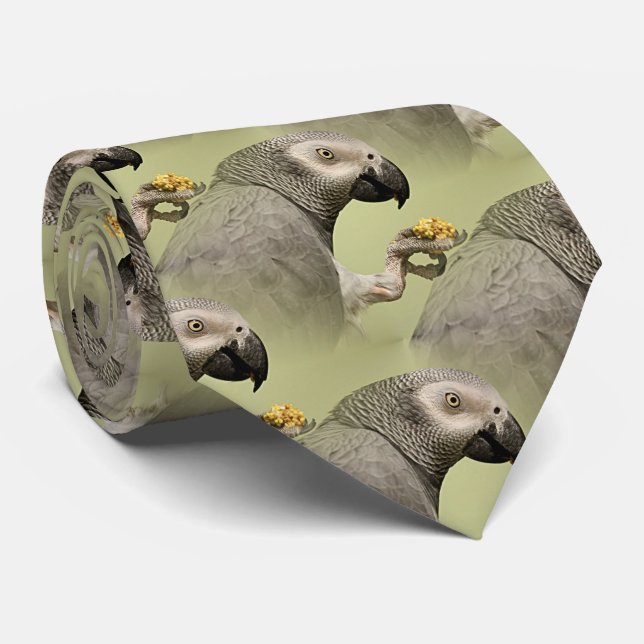 Intense Congo African Grey Parrot Snacking Neck Tie (Rolled)