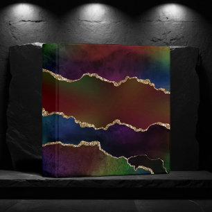 Intense Dark Agate Moody Rainbow Jewel Tone 3 Ring Binder
