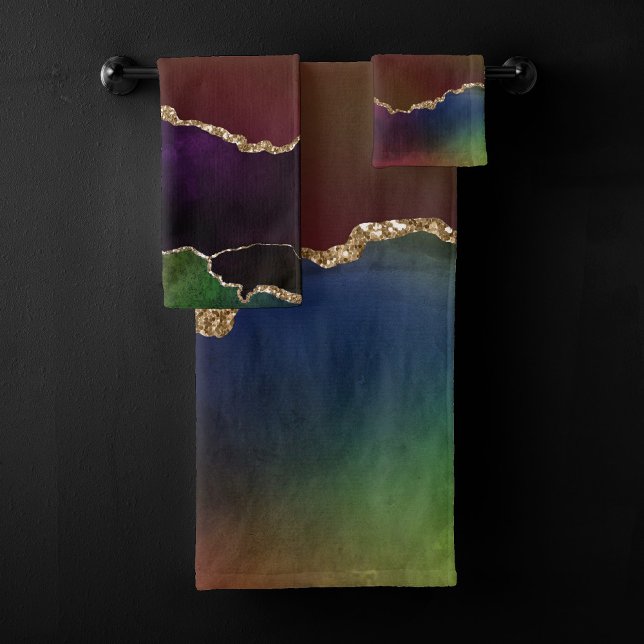 Intense Dark Agate | Moody Rainbow Jewel Tone Bath Towel Set (Creator Uploaded)