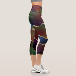 Intense Dark Agate Moody Rainbow Jewel Tone Capri Leggings