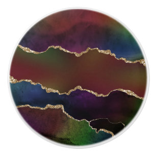 Intense Dark Agate Moody Rainbow Jewel Tone Ceramic Knob
