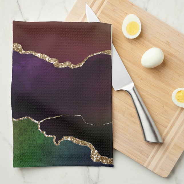 Intense Dark Agate | Moody Rainbow Jewel Tone Kitchen Towel (Quarter Fold)
