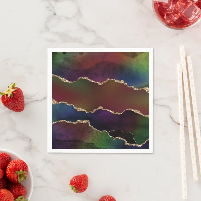 Intense Dark Agate | Moody Rainbow Jewel Tone Napkins (Insitu)