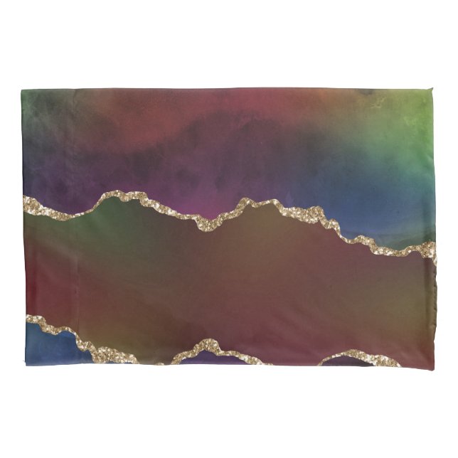 Intense Dark Agate | Moody Rainbow Jewel Tone Pillow Case (Front)